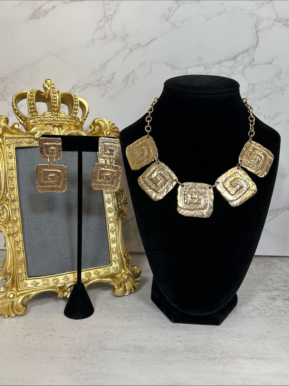 Vintage Park Lane Runway Gold-Tone Geometric Square Necklace & Earring Set